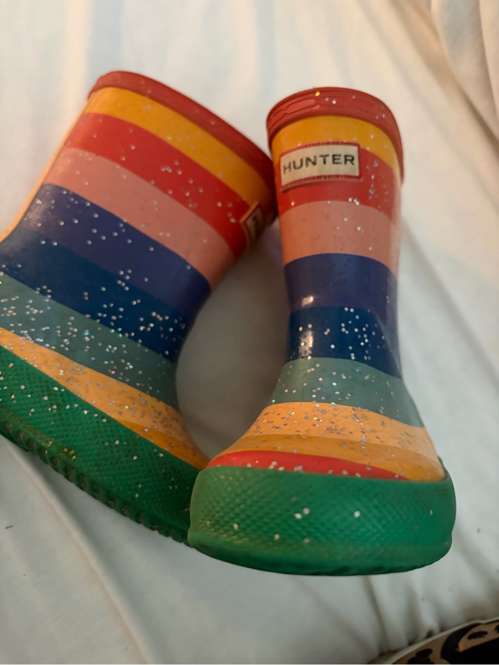 Hunter Kids Rainbow Stripe Rain Boots with Glitter